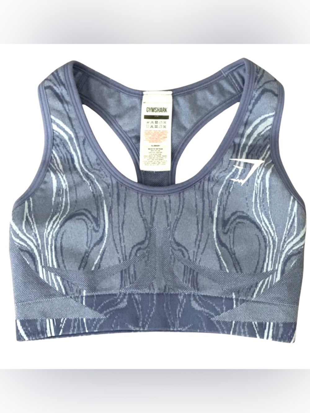 Gymshark Gray-Blue Marbled Seamless Racerback Sports Bra Workout Sporty - L